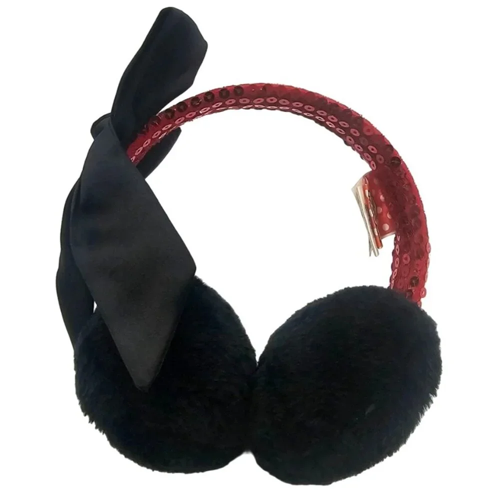 Minnie Mouse Sequin Faux Fur Earmuffs Ear Muffs Disney Bow Winter Girls Plush